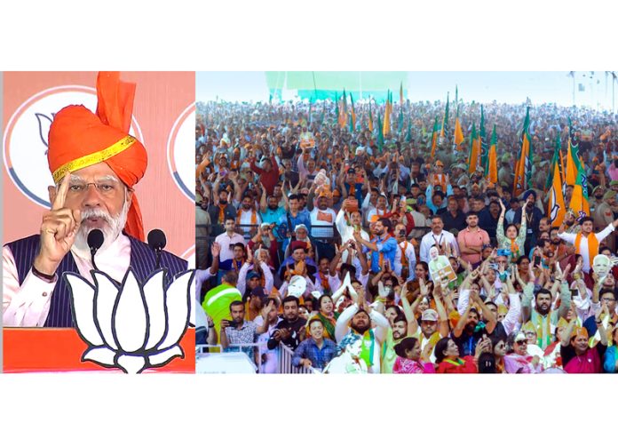 Prime Minister Narendra Modi addresses a public rally in Udhampur on Friday.