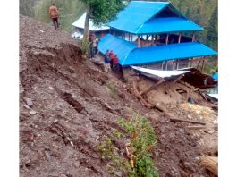 A four-storey house collapsed due to land slide in Village shadole of Reasi District. Another pic on Page 4.