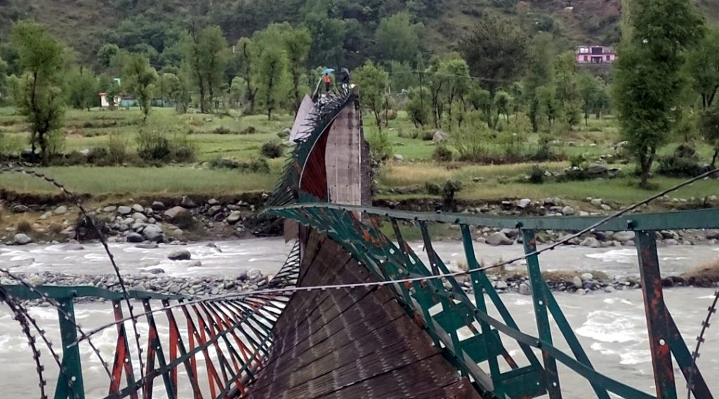 A bridge damaged due to strong windstrom and floods in Poonch.— Excelsior/Waseem