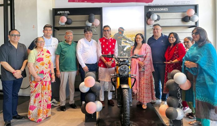 Dignitaries posing on the occasion of launching ceremony of Triumph Bikes in Jammu on Tuesday.