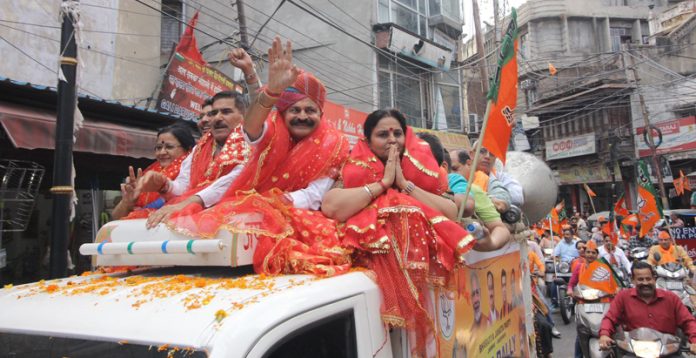 BJP leaders taking out a rally in Jammu East on Wednesday.