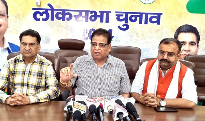 BJP leaders at a press conference at Jammu on Monday.