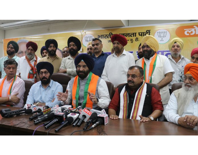 BJP national secretary, Manjinder Singh Sirsa along with BJP leaders from J&K at a press conference at Jammu on Tuesday.