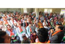 Union Minister Dr. Jitendra Singh addressing a public meeting in support of BJP candidate Jugal Kishore Sharma at Nud in district Samba on Tuesday.