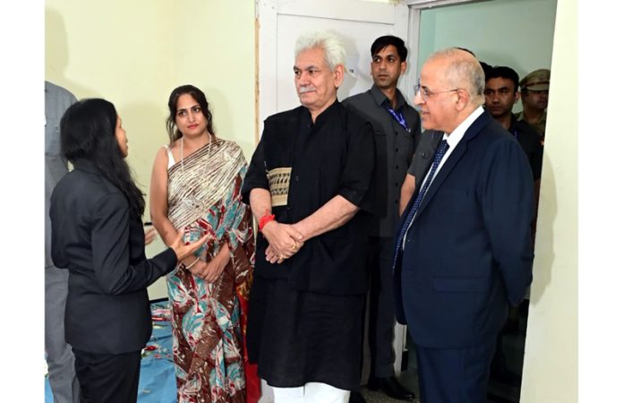 LG Manoj Sinha during visit to VYOM Child Development Centre at Roop Nagar on Saturday.