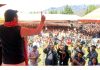 Union Minister Anurag Thakur addressing a mammoth election rally at Kishtwar on Tuesday. —Excelsior/ Ajay Shan