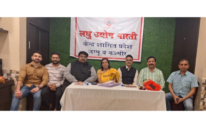 Representatives of Laghu Udyog Bharati during a meeting at Jammu on Friday.