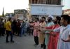 A scene from play 'Ghotala' staged at Nowshera on Sunday.