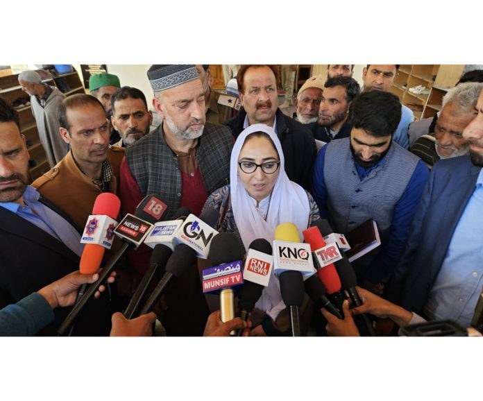 Waqf Chairperson, Dr Darakhshan Andrabi speaking to media during visit to Chrar-e-Sharief Shrine on Saturday.