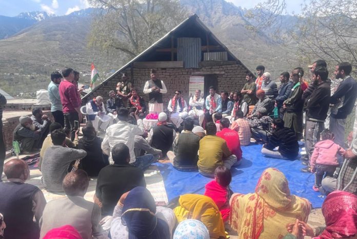 MP RS Gulam Ali Khatana addressing a meeting in a Banihal village on Thursday.