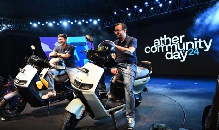 Tarun Mehta, co-Founder & CEO, Ather Energy launching new electric scooter ‘the Rizta’ in Jammu on Monday.