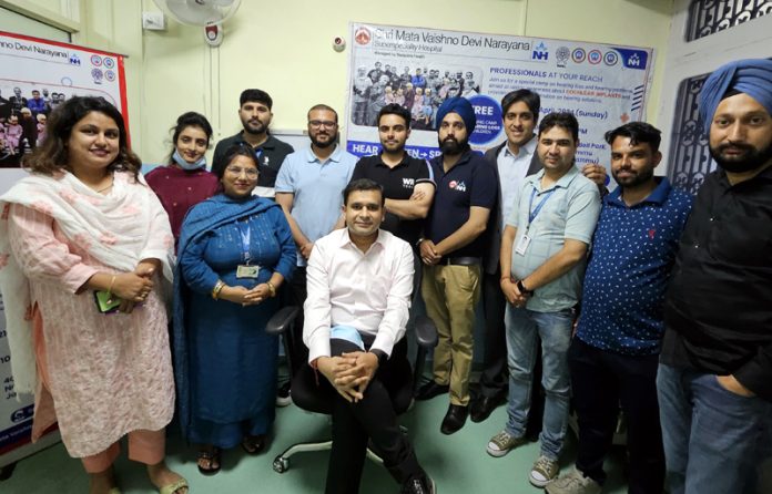 Dr Rohan Gupta and his team from SMVD Narayana Hospital during a hearing loss screening camp at Gandhi Nagar, Jammu.