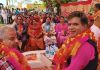 BJP leaders during a public rally in a Bishnah village on Wednesday.