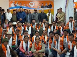 BJP leaders during a party meeting at Leh on Tuesday.