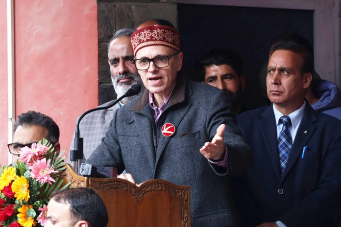 National Conference vice president Omar Abdullah addressing youth convention at party headquarters in Srinagar. -Excelsior/Shakeel