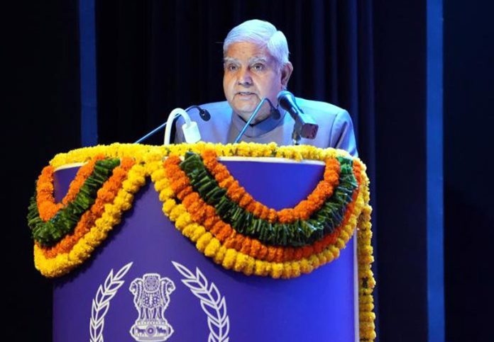 Vice President of India and Chairman, Rajya Sabha, Jagdeep Dhankhar addressing at the Valedictory Ceremony of the 76th Batch of the Indian Revenue Service at the National Academy of Direct Taxes (NADT) in Nagpur, Maharashtra on Monday.