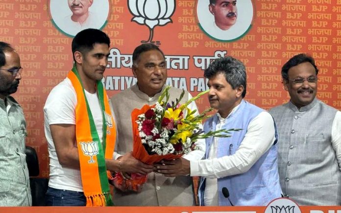 Boxer Vijender Singh Joins BJP in New Delhi on Wednesday.