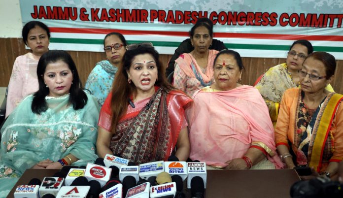 J&K Cong gen secy, Namrta Sharma addressing press conference in Jammu on Tuesday. -Excelsior/Rakesh