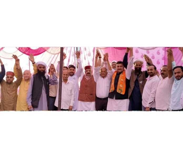Senior BJP leader Devender Singh Rana and others during a rally on Tuesday.