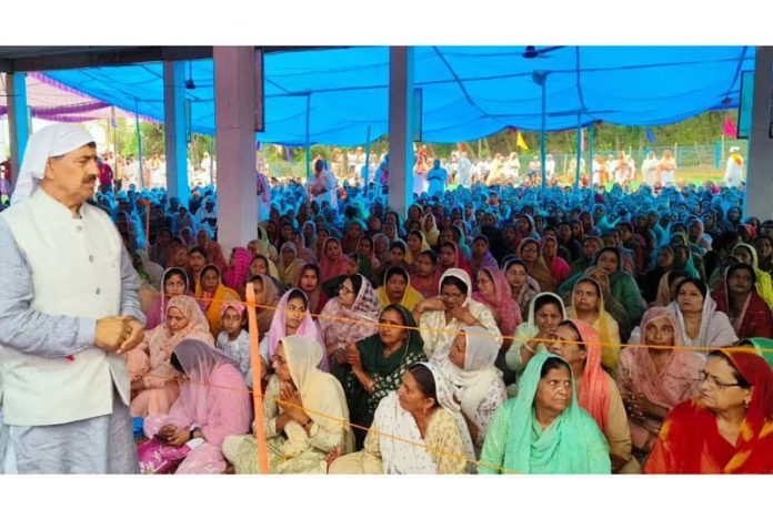 MP, Jugal Kishore Sharma addressing an election rally at Karwanda in Jammu North on Sunday.