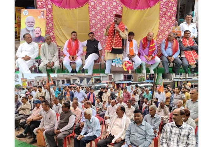 Senior BJP leader Devender Singh Rana addresing a gathering on Sunday.