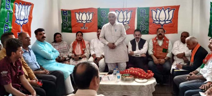 BJP general secretary (Org), Ashok Koul addressing a party meeting at Udhampur on Wednesday.