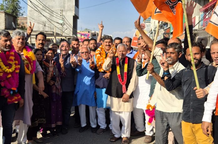 BJP candidate for Jammu LS seat, Jugal Kishore Sharma during campaigning in Vijaypur area on Friday.