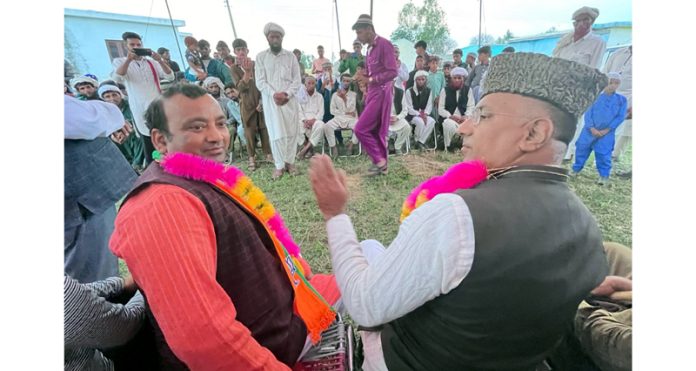 BJP MP Gulam Ali Khatana during a public meeting in border town of RS Pura in Jammu.