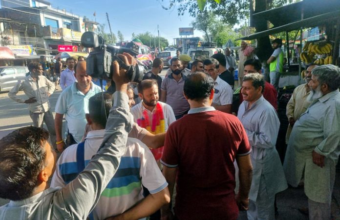 Ankur Sharma during campaign in Jammu Parliamentary Constituency on Tuesday.