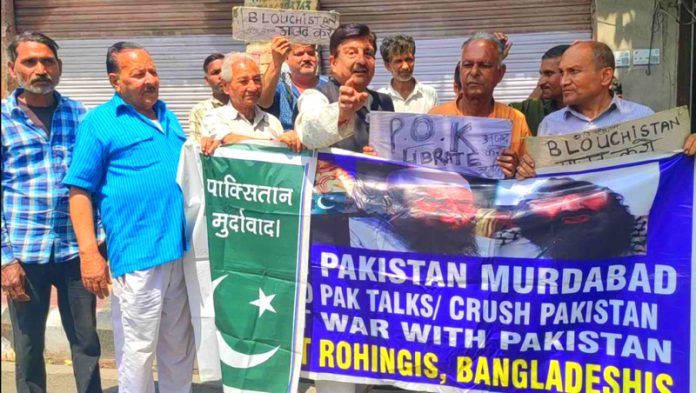 MSJK activists raising slogans during a protest at Jammu on Sunday.