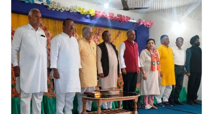 BJP leaders during a meeting at Arnia on Sunday.
