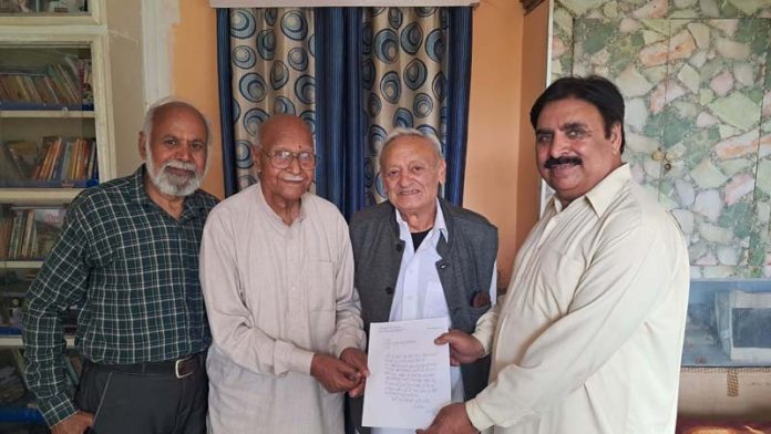 Members of DADAA delegation submitting support letter for Satellite Duggar Channel to eminent Dogri writer Padmashri N.D Jamwal.