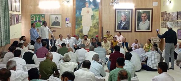 National Conference leaders and members during meeting on Thursday.