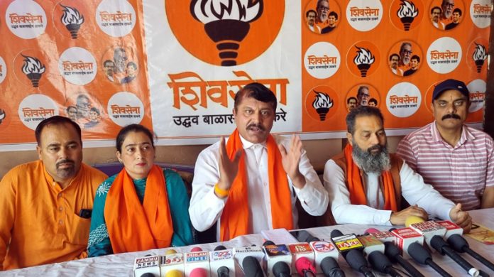 Shiv Sena leaders during a press conference at Jammu on Wednesday.