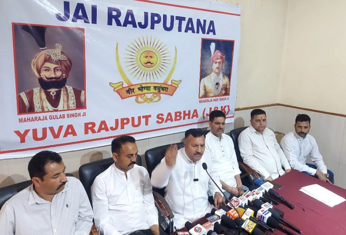 YRS leaders addressing press conference at Jammu on Saturday.