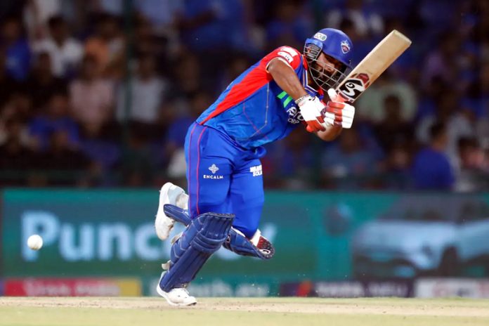 Rishabh Pant playing a shot during a match against GT at New Delhi on Wednesday.