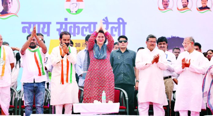 Congress general secretary Priyanka Gandhi Vadra at an election rally in support of party candidate for Lok Sabha election in Valsad. (UNI)