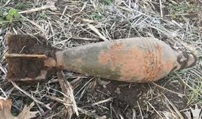 Rusted mortar shell destroyed
