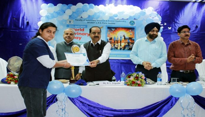 SKUAST-Jammu Vice-Chancellor distributing prizes among winners during valedictory function.