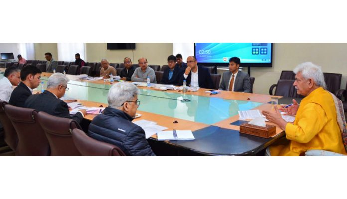 LG Manoj Sinha reviewing progress of transit accommodation of PM package employees in Srinagar.