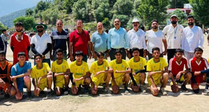 Guests posing with players at GHSS Ground, Ghat in Doda district.