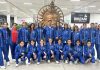 Indian Gymnastic team posing for group photograph.