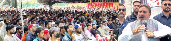 Apni Party president Altaf Bukhari addressing public rally in Anantnag.