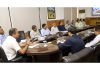Div Com Jammu Rakesh Kumar chairing a meeting on Monday.