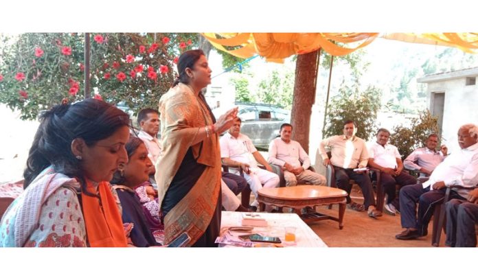 BJP National Executive Member and former Minister, Priya Sethi addressing a party meeting at Nowshera on Saturday.