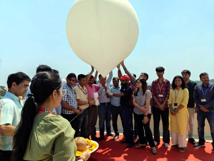 Weather baloon being launched at ISRO Centre of CUJ on Wednesday.