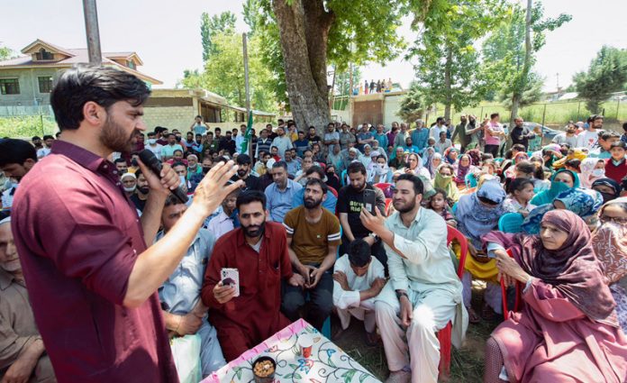 PDP leader Waheed Parra addressing a public meeting in South Kashmir.