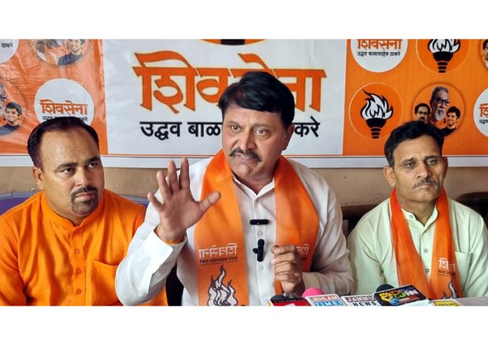 Shiv Sena leaders addressing a press conference at Jammu on Wednesday.