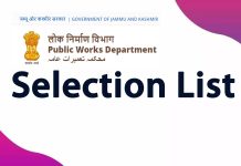 J&K | Final Selection Lists Of Candidates For The Post Of Junior Engineer (Civil And Mechanical) PWD