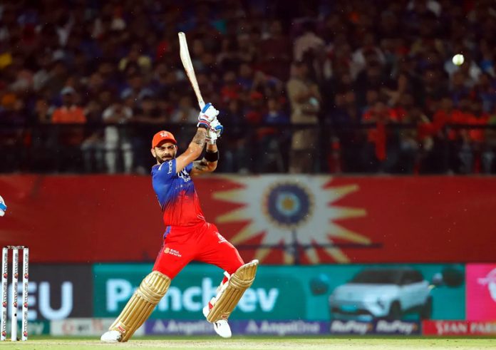 Virat Kohli playing a brilliant shot in his innings of 92 runs against PBKS.